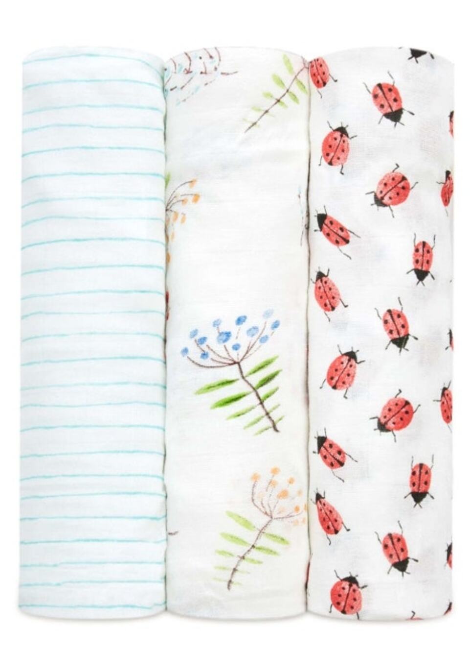 NEW!  Aden + Anais Silky Soft Muslin Swaddles in LUCKY FIELD (3 PACK)
